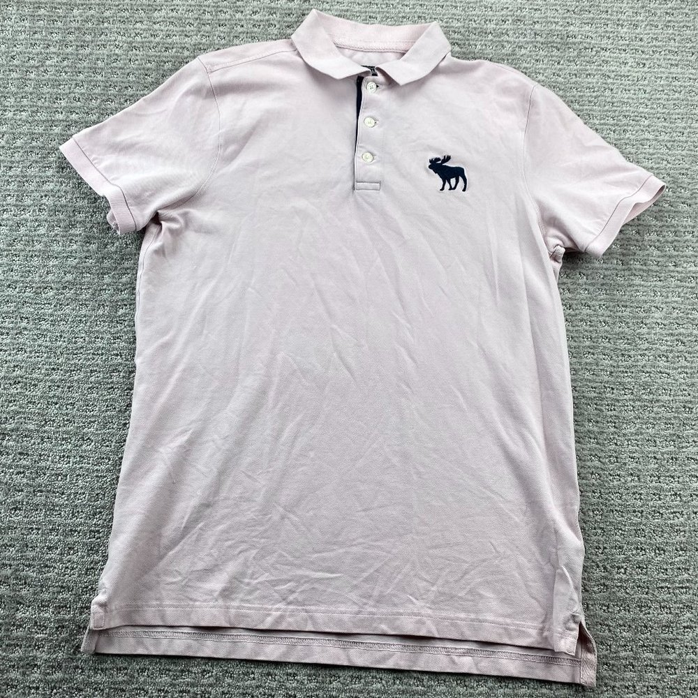 Abercrombie & Fitch Shirt Men Large L Pink Big Embroidered Logo Golf Casual
